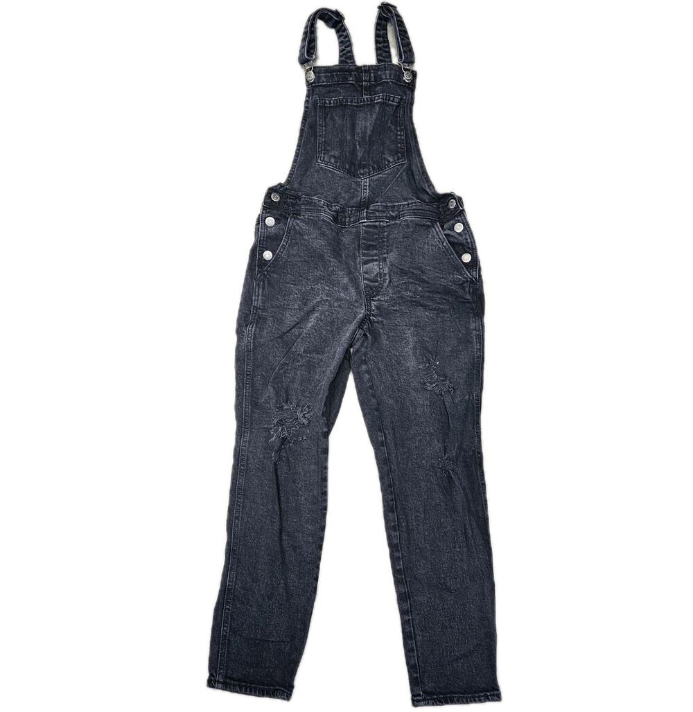 Old Navy Women's O.G. Straight Black Distressed Jean Overalls Size 4 Petite